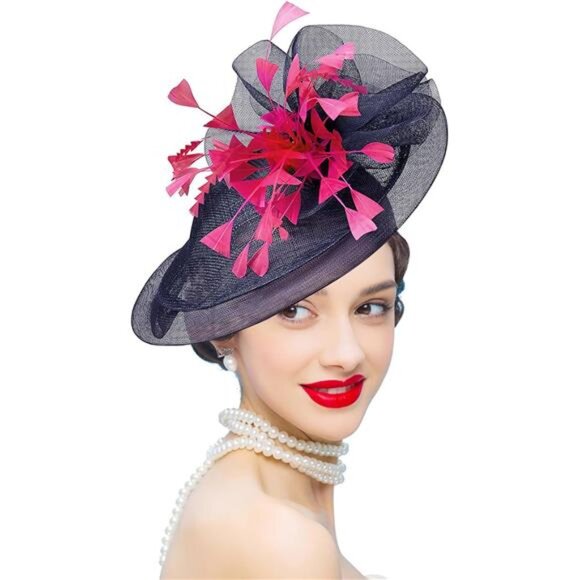 Sinamay Fascinator Hat Floral 003 Navy Blue